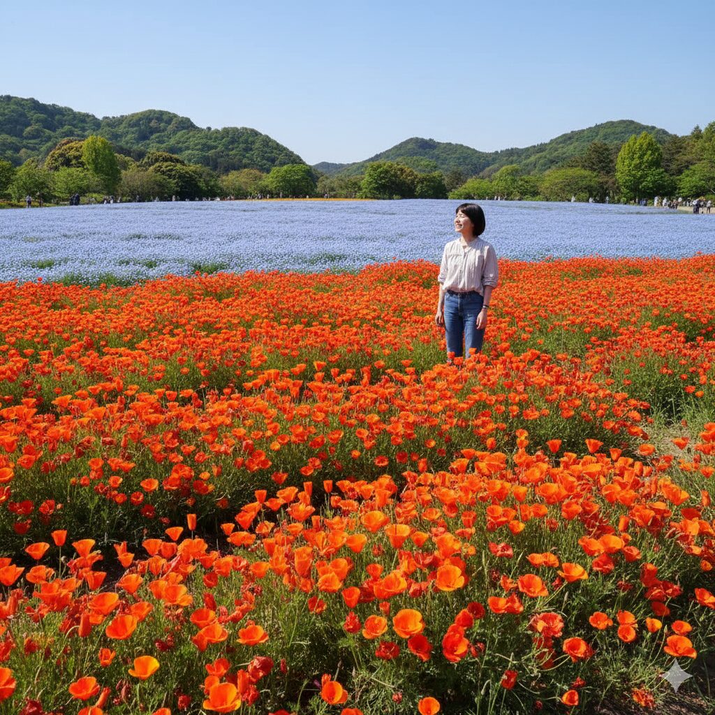 ネモフィラ 関東 穴場 くりはま花の国で無料で見られる100万本のポピーとネモフィラの鮮やかな共演