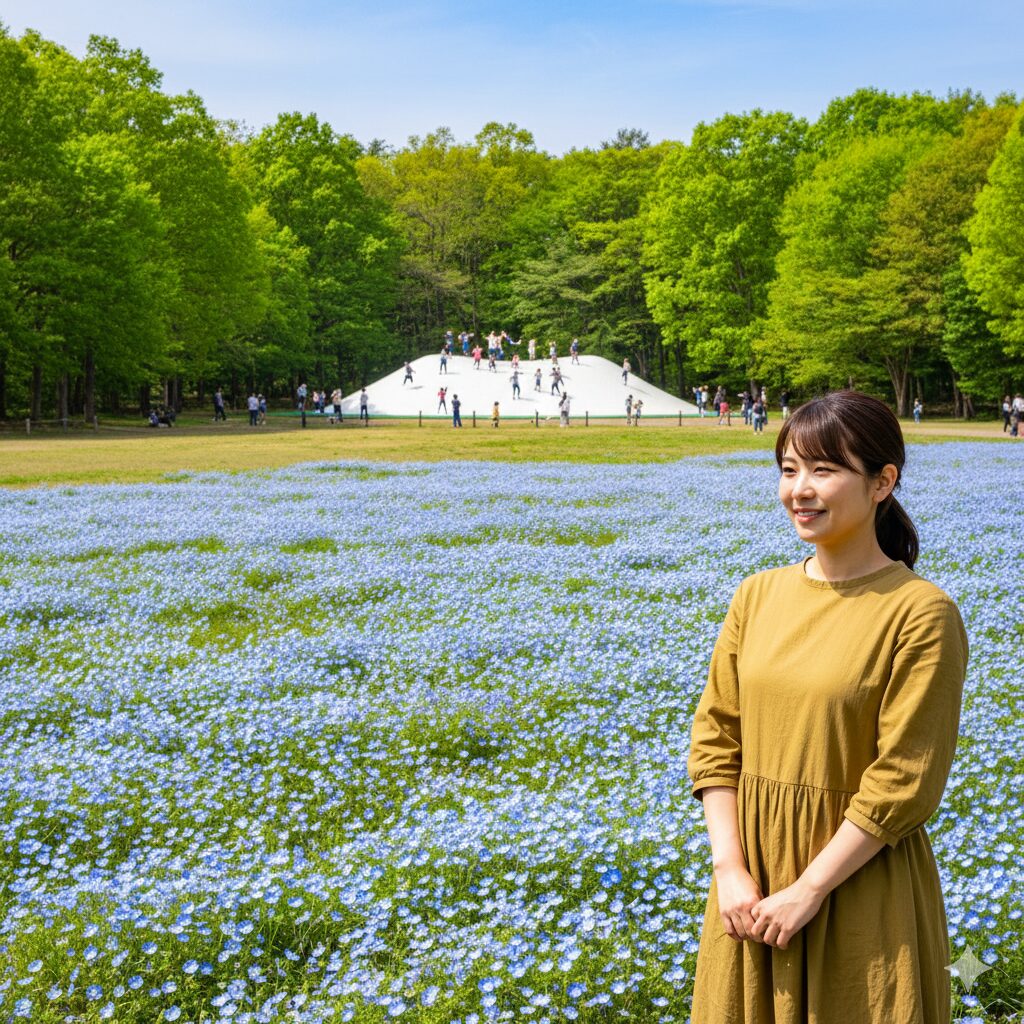 ネモフィラ 関東 穴場 武蔵丘陵森林公園でネモフィラ鑑賞とあわせて子供が遊べる巨大エアートランポリン