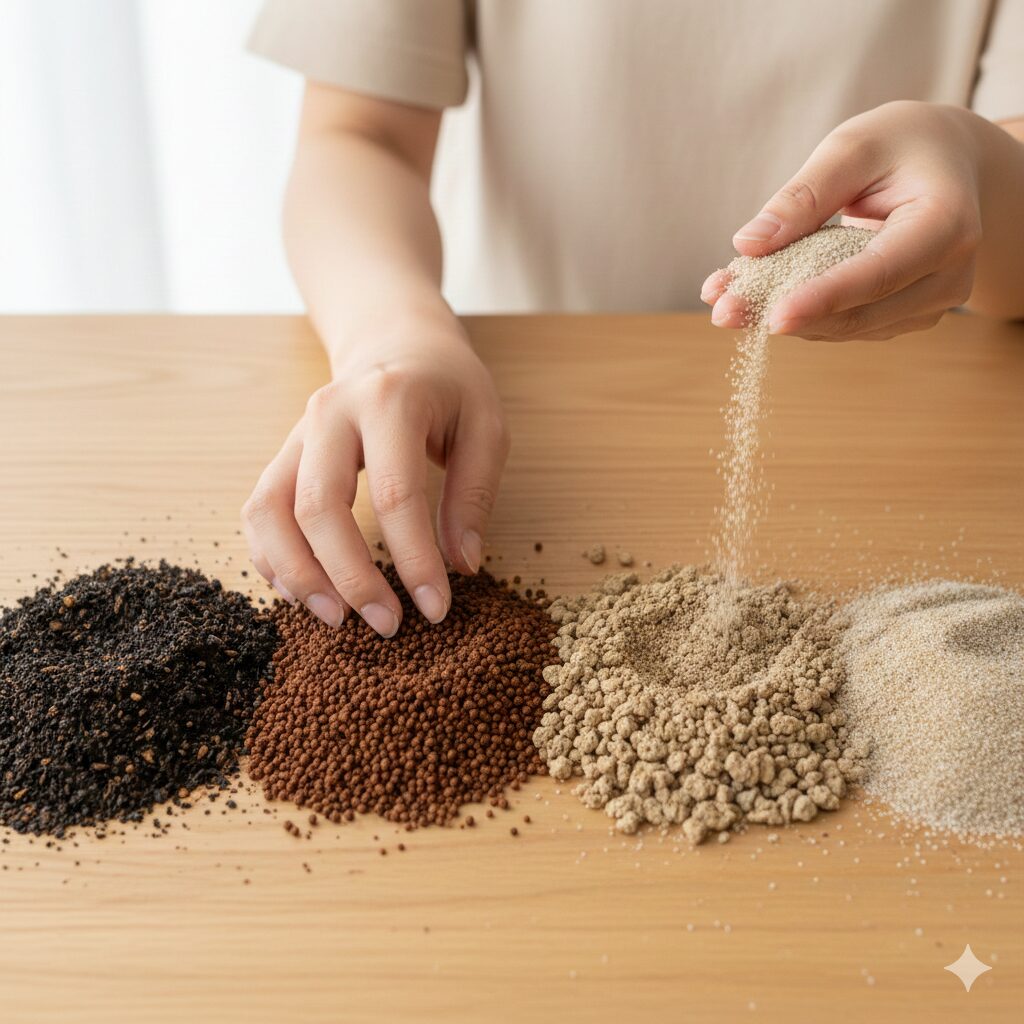 ネリネ 球根 植え方　ネリネ栽培に適した水はけの良い赤玉土などの単用土と不向きな培養土の比較