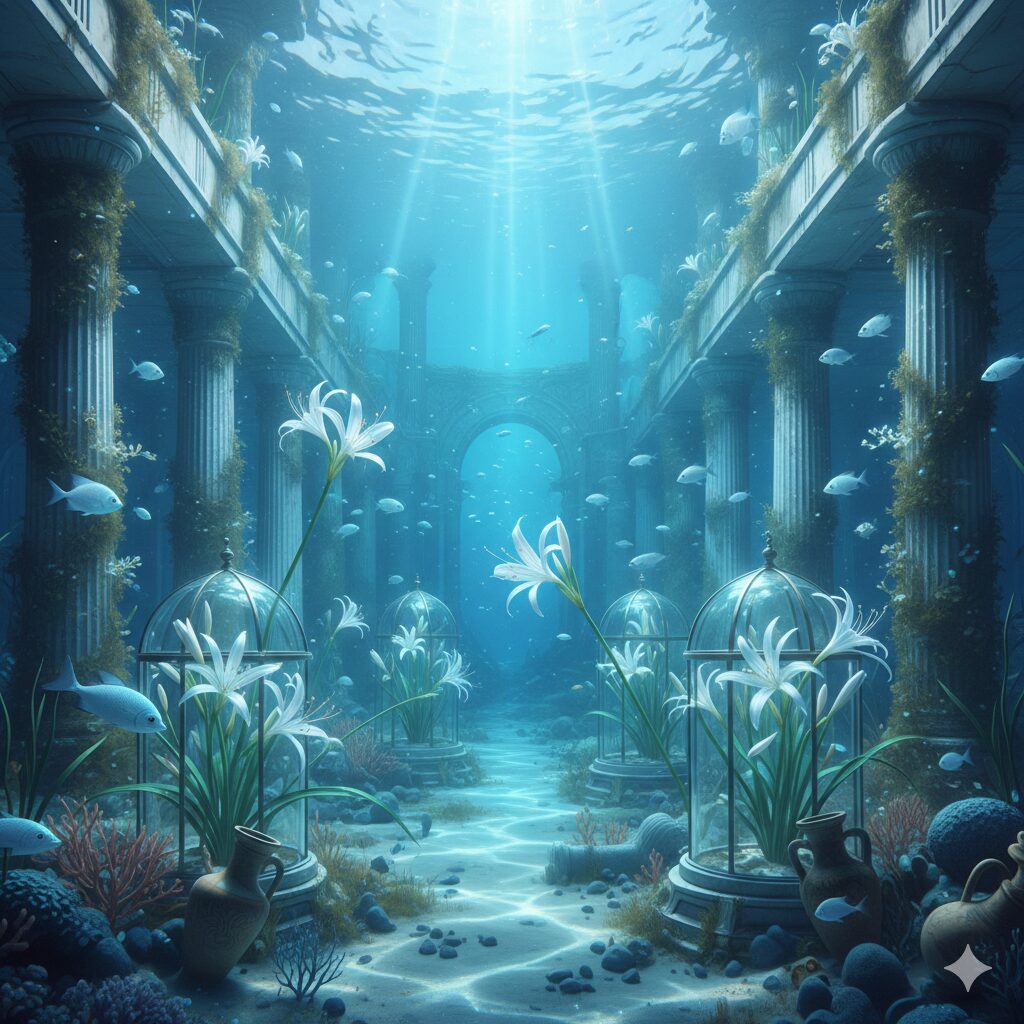 ネリネ 花言葉 色　ギリシャ神話の水の精霊ネーレーイスの伝説と「箱入り娘」の花言葉をイメージさせる、幻想的な光の中のネリネ