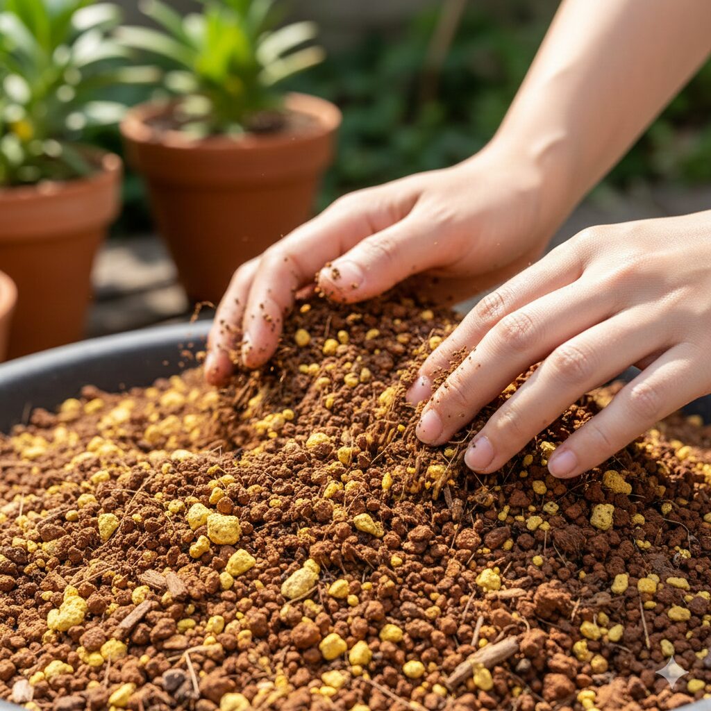 ネリネ 開花 時期　水はけの良いネリネ用の用土のクローズアップ。
