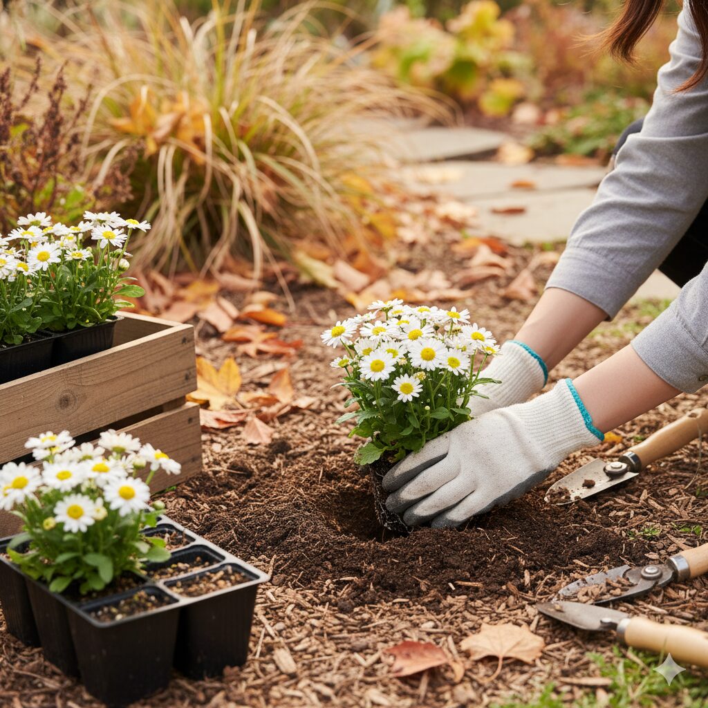 ノースポールの苗の植え付けと秋の庭