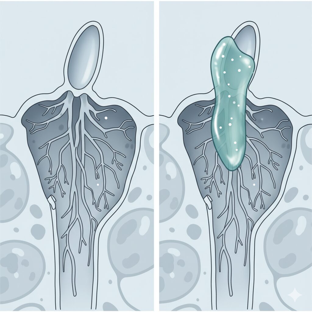 気門封鎖剤がハダニの気門を塞ぎ窒息させる作用メカニズムの図解