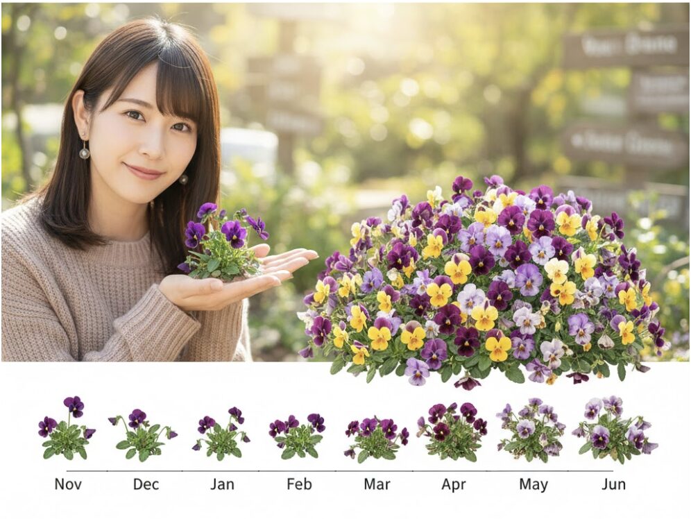 ビオラの開花期間カレンダー 11月の秋植えから6月の梅雨前までの栽培スケジュール