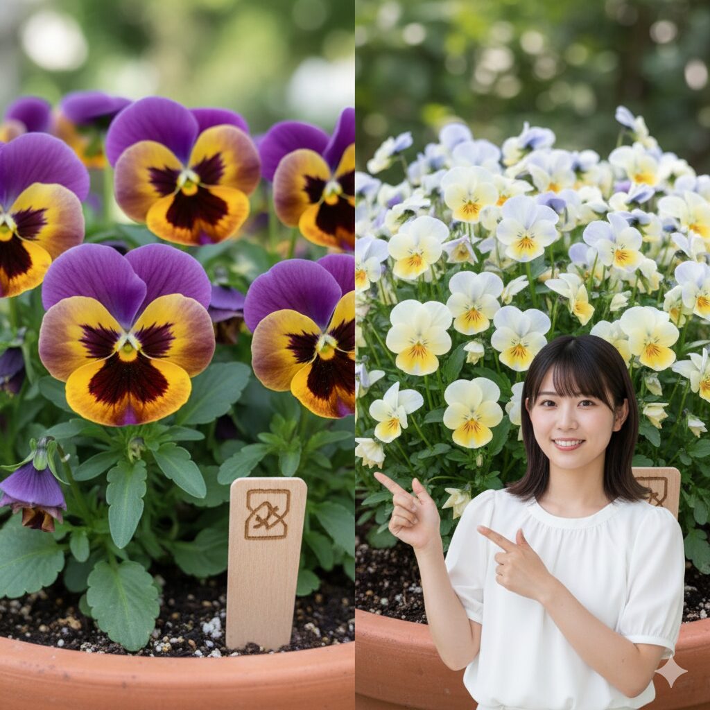 パンジーとビオラの違い 花の大きさと花付きの比較写真