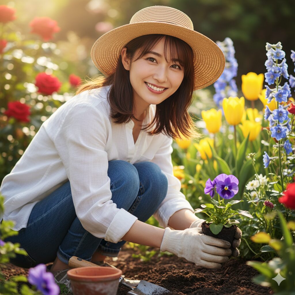 ビオラの植え方を図解したグルーピングの基本原則(3株単位の色の塊を意識した配置)