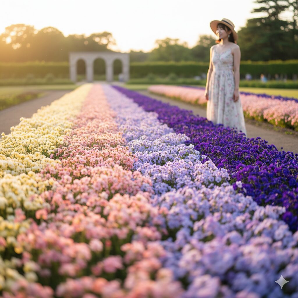 寒色系から暖色系へ移行するグラデーション配置図(奥行き強調テクニック)