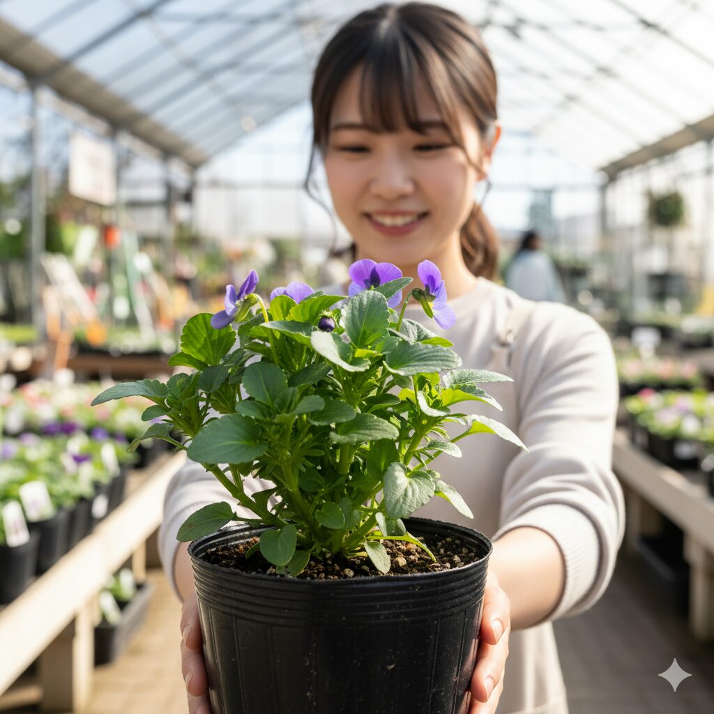 葉の緑が濃く株が引き締まった健康的なビオラの苗の選び方