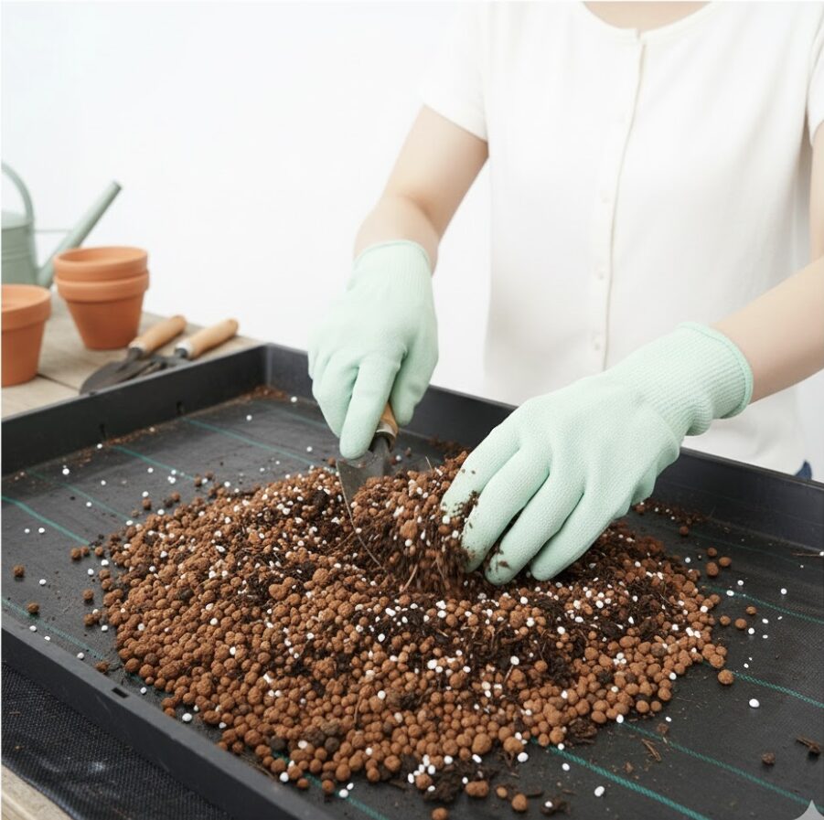 ビオラ栽培に適した赤玉土と腐葉土を配合した水はけの良い培養土