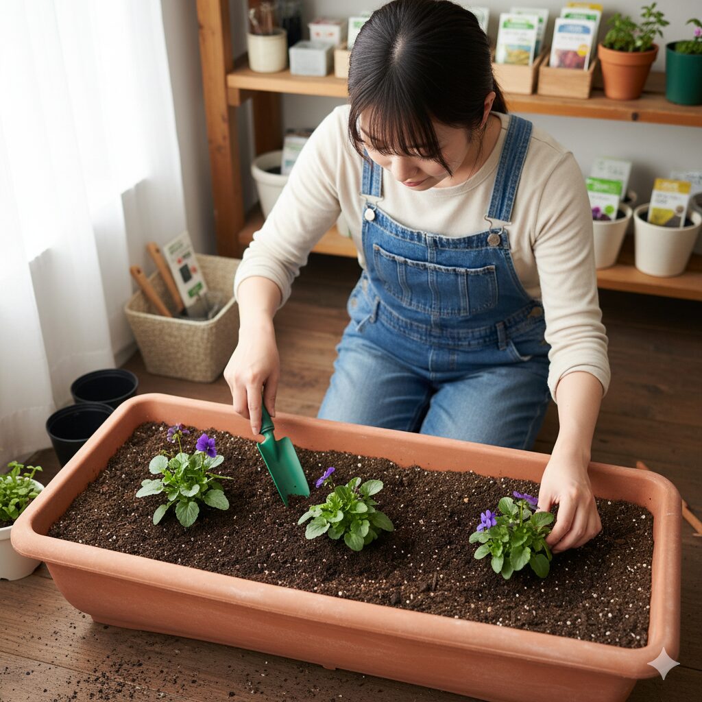 プランター植えでビオラの成長スペースを確保するための適切な株間