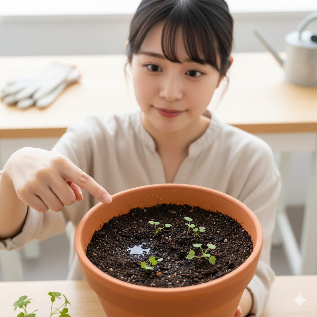鉢の縁から土の表面までに確保した水やりのためのウォータースペース