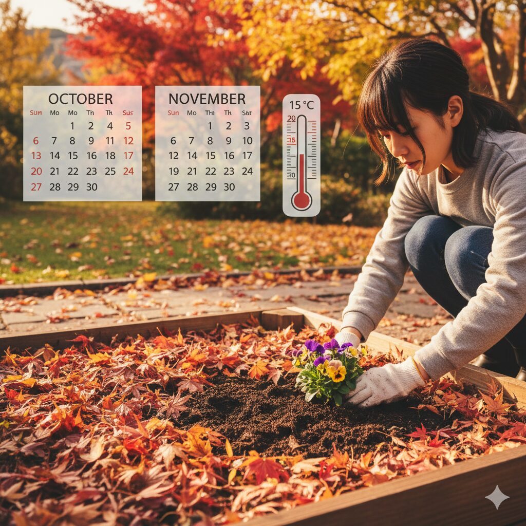 フィオリーナ 地植え　フィオリーナの地植えに最適な10月から11月の気温と植え付けイメージ