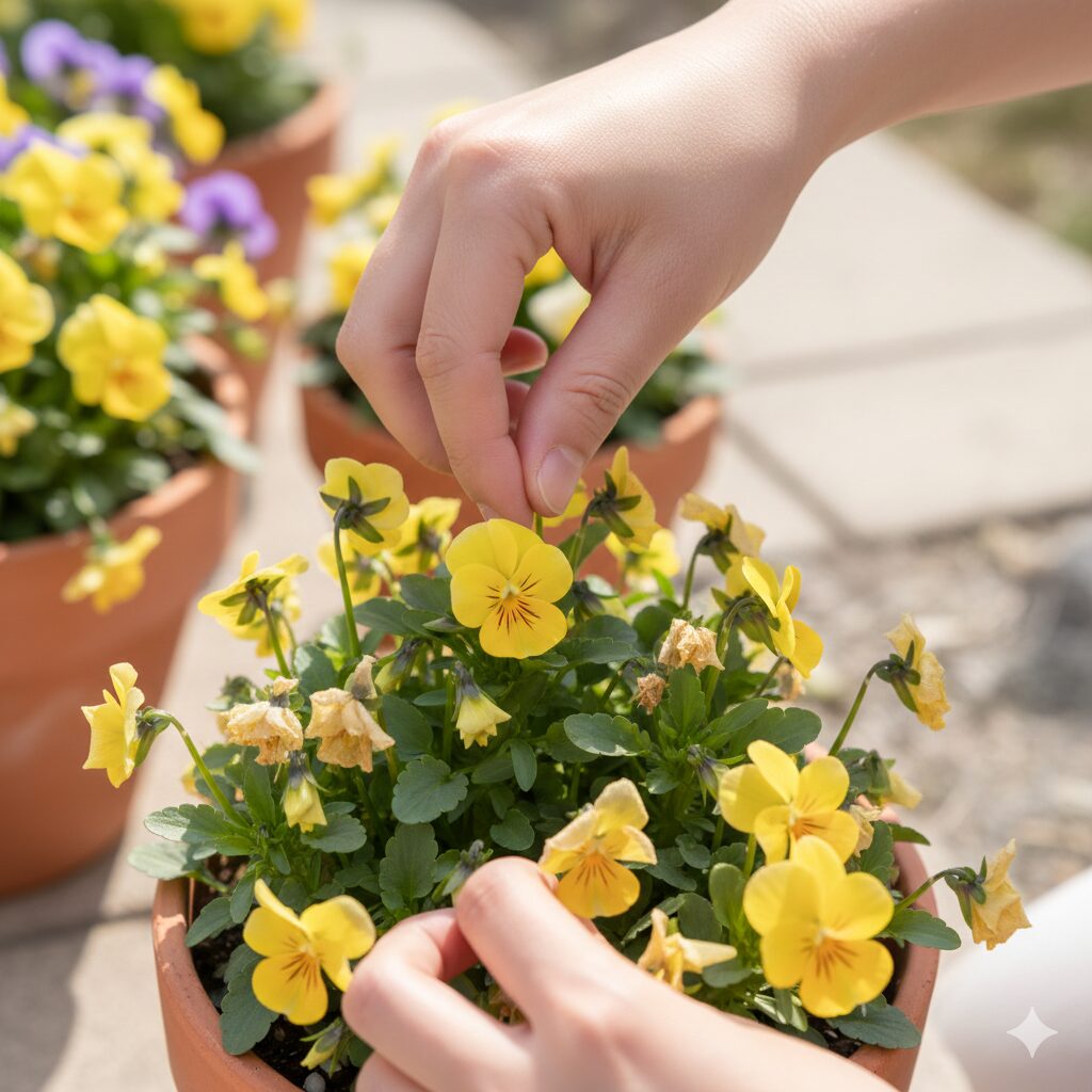 フィオリーナ 多年草 灰色かび病を予防するためにフィオリーナの花がらをこまめに摘み取る日常管理