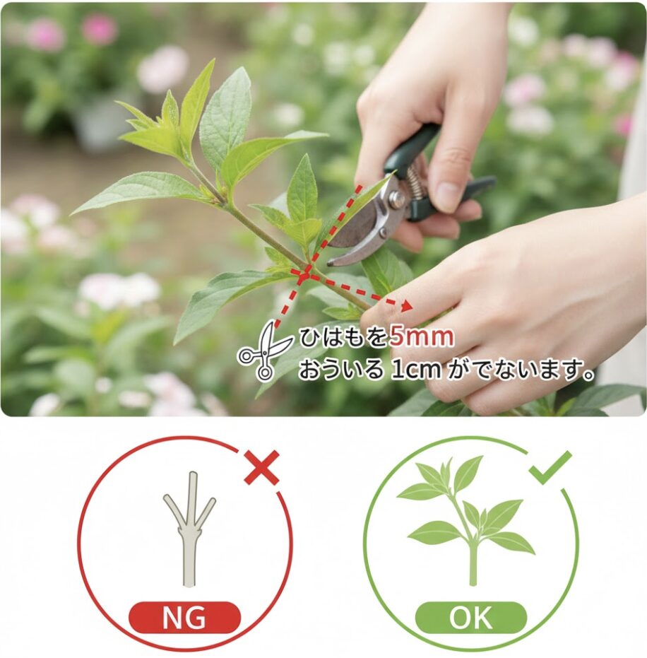 フェアリースター 冬越し　フェアリースターの冬越し剪定における正しい切り戻し位置と葉を残す重要性