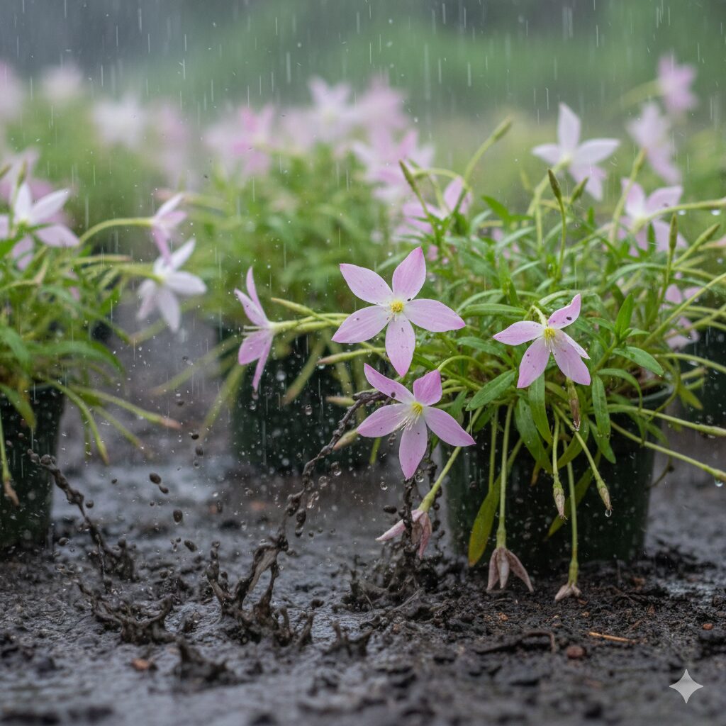 フェアリースター 地植え　フェアリースターの立ち枯れ病の原因となる雨による泥跳ねのリスク