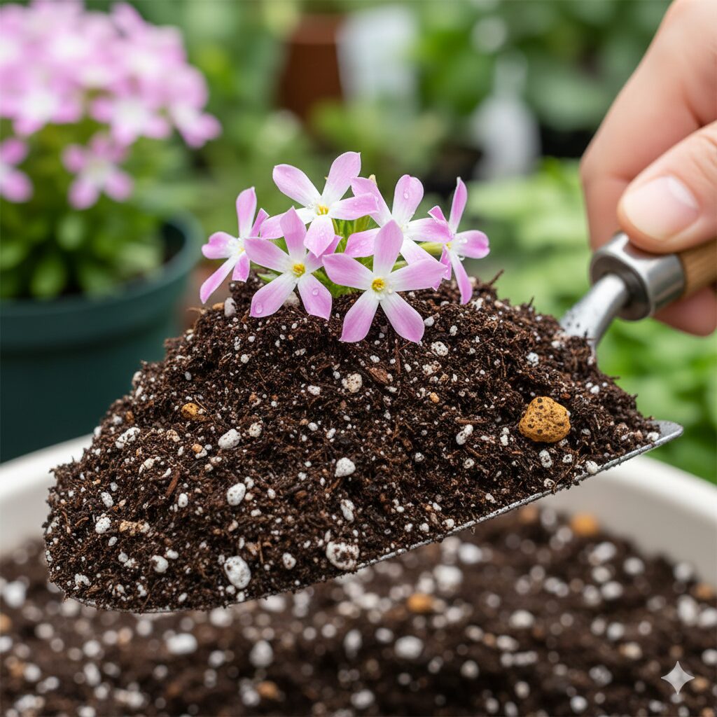 フェアリースター 地植え　排水性を高めるためにパーライトと腐葉土を混合したフェアリースター用の土作り