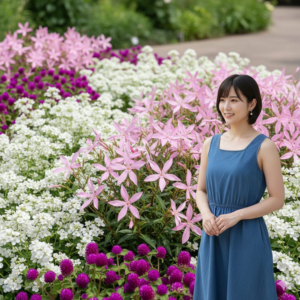 フェアリースター 地植え　フェアリースターと相性の良いユーフォルビアやセンニチコウとの地植え混植例