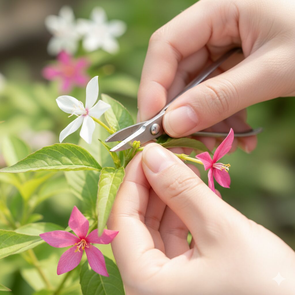 フェアリースター 地植え　枝数を増やして花付きを良くするためのフェアリースターの摘心（ピンチ）位置