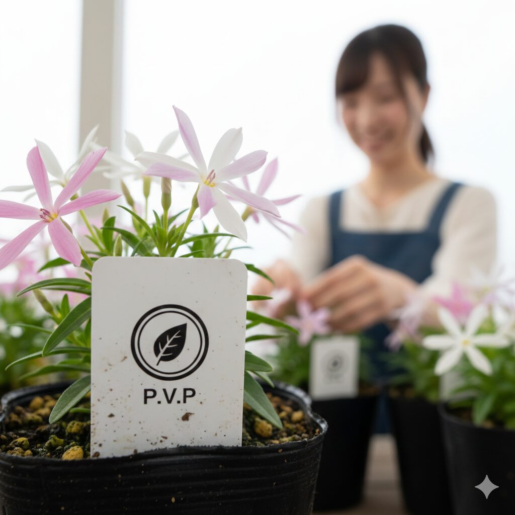 フェアリースター 種取り 園芸苗のラベルに記載された種苗法登録品種(PVP)を示すマークと注意書き