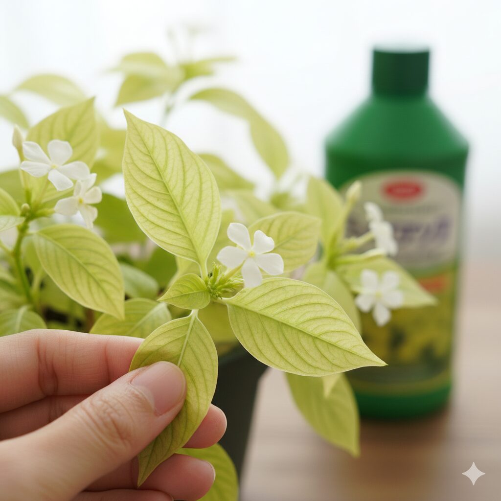 フェアリースター 種取り 肥料切れのサインとして葉の色が薄く黄化したフェアリースターの葉