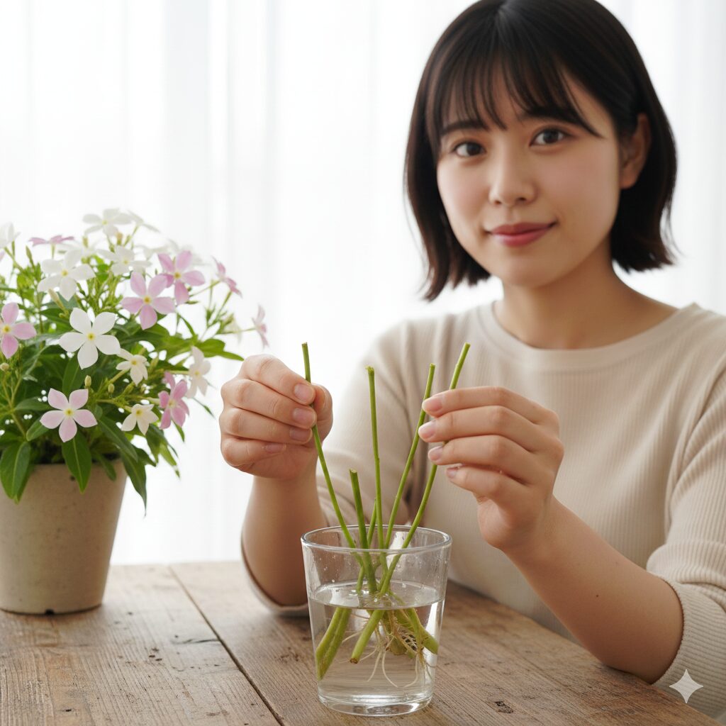 フェアリースター 種取り 挿し芽の成功率を上げるために花と下葉を取り除き調整したフェアリースターの挿し穂