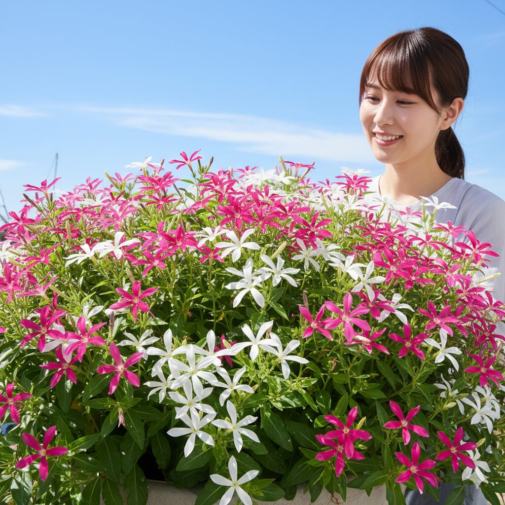 フェアリースター 花言葉　真夏の強い日差しを浴びて元気に育つフェアリースター