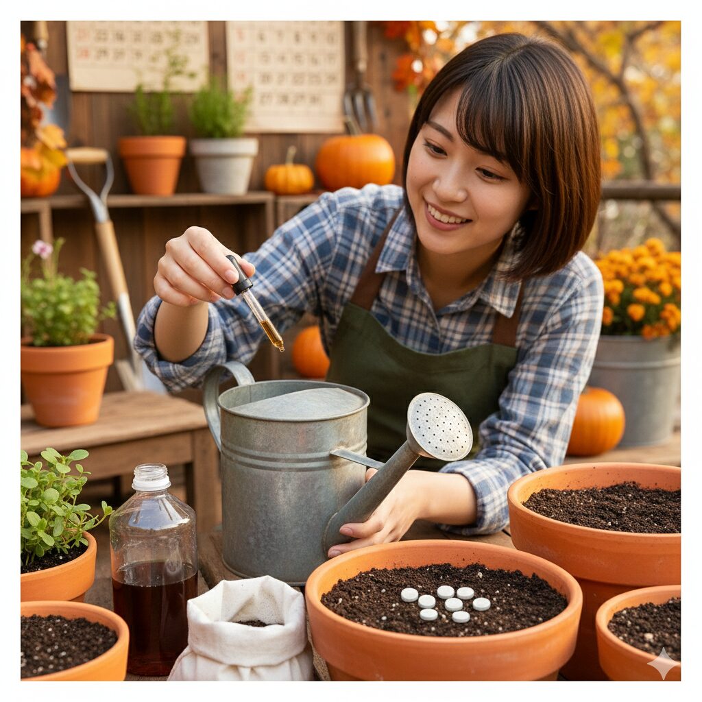 プリムラ 育て 方 鉢植え　プリムラの開花期に必要な液体肥料と緩効性の固形肥料