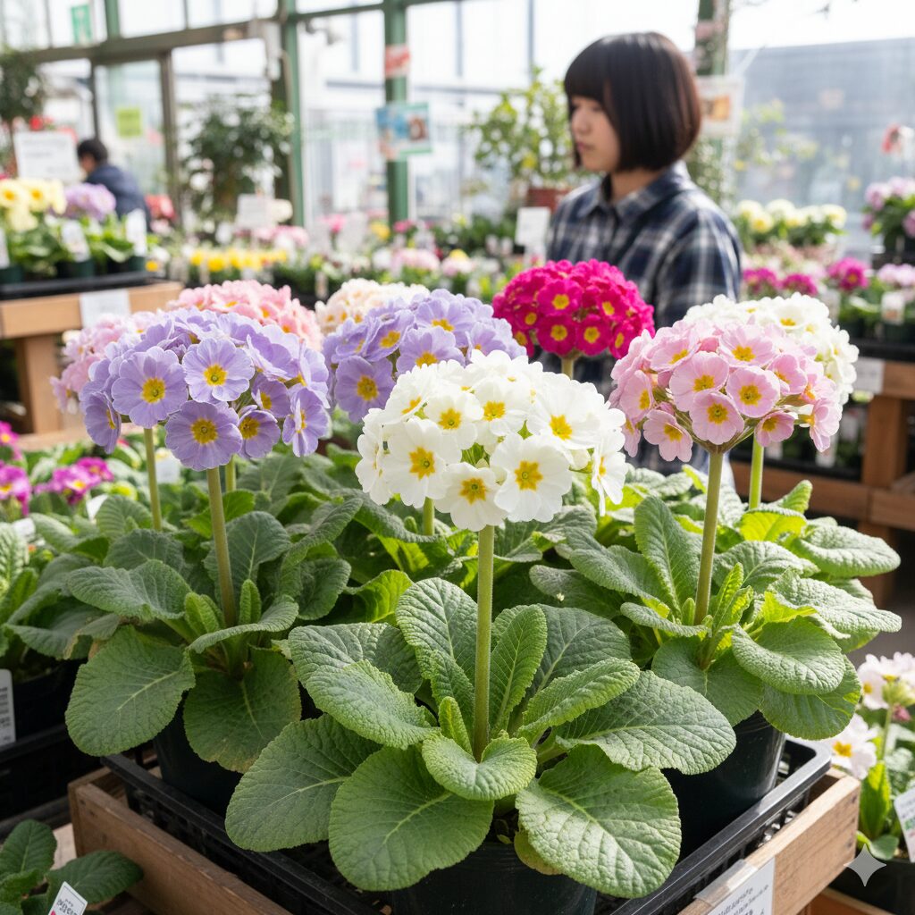 プリムラ 花言葉 怖い　葉が大きく丸いのが特徴的な毒性の強い品種プリムラ・オブコニカ