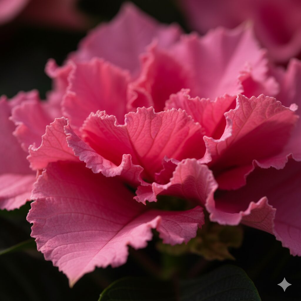 プリンセスのドレスのように重なるプリンセチアのピンク色の苞