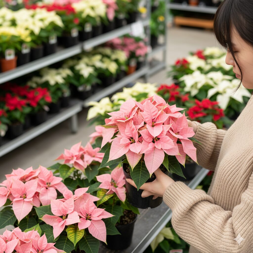 葉が密に茂った良質なプリンセチアの株の選び方