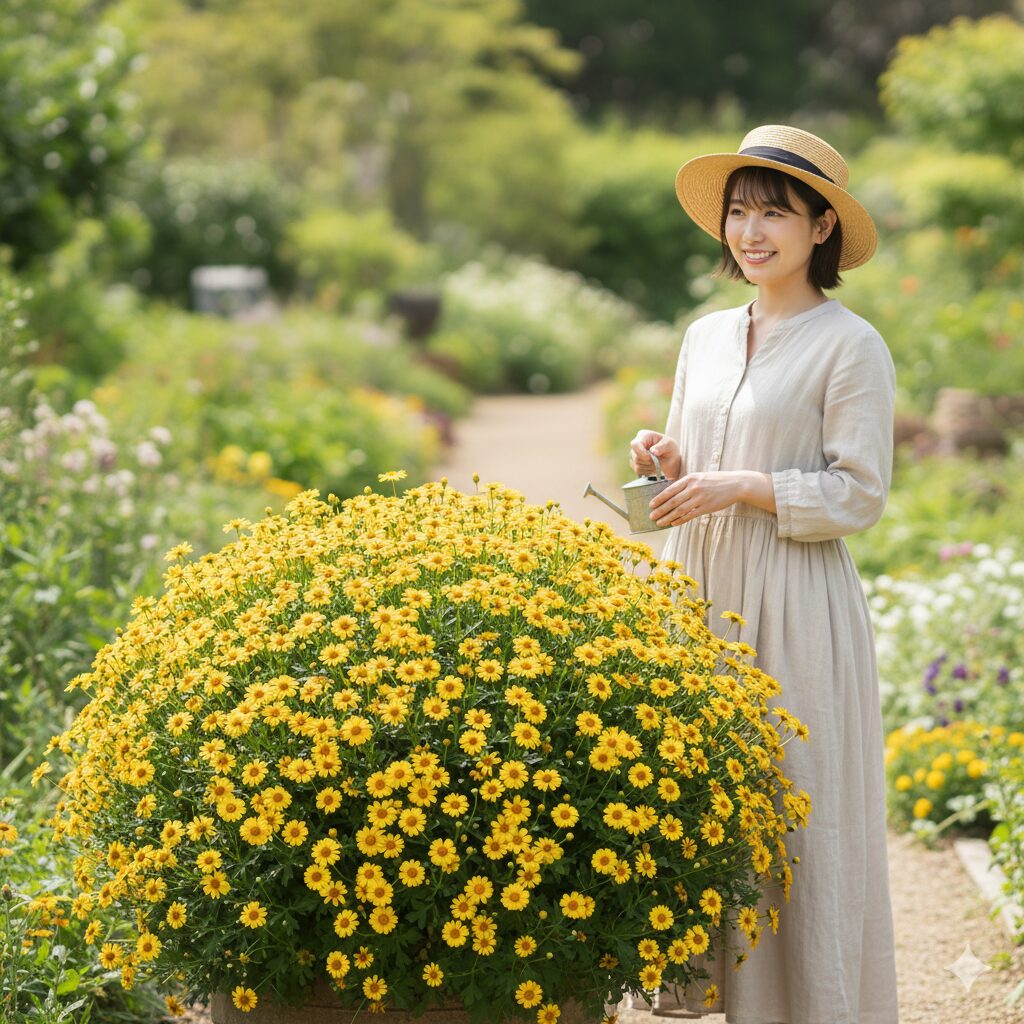 ノーピンチ（摘芯なし）で自然にドーム状にまとまったボンザマーガレットの株姿