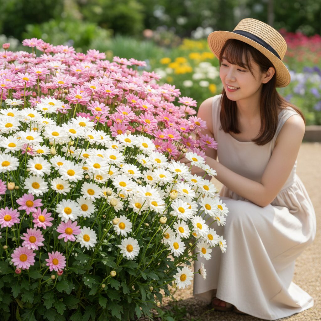 気温の変化で白からピンクへ色が変わるボンザマーガレット サクラ