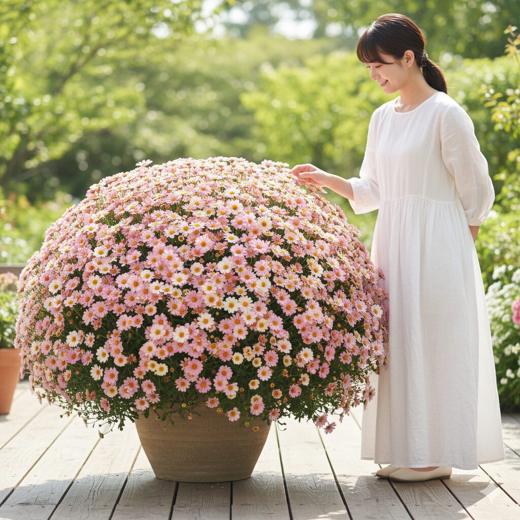 ピンチ不要でドーム状に咲き誇るボンザマーガレット
