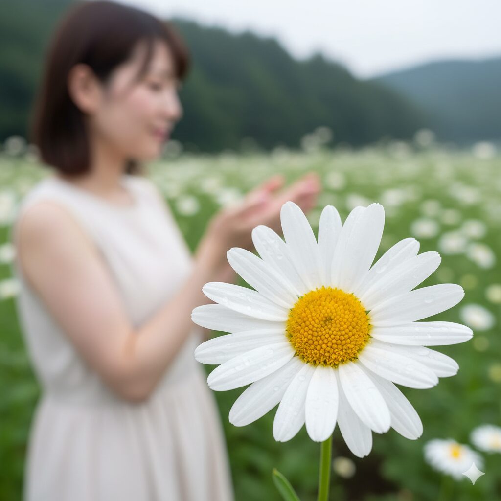 清楚な白のボンザマーガレットのクローズアップ