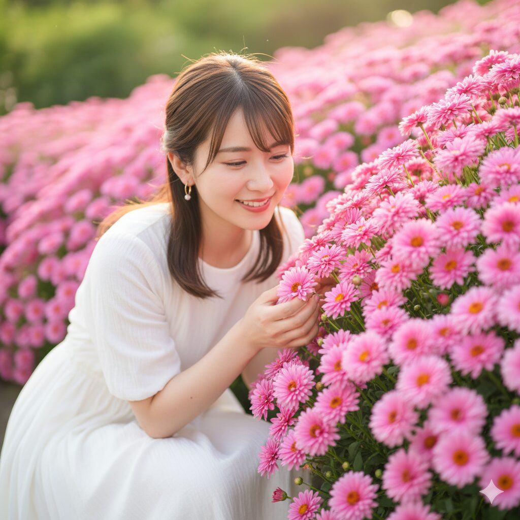 愛らしいピンクのボンザマーガレットのアップ