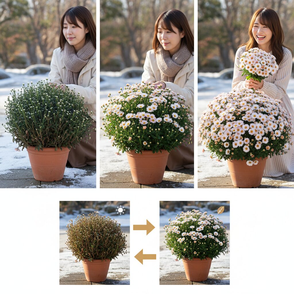 代替テキスト(alt): ボンザマーガレットの二季咲きサイクルと冬越しの様子