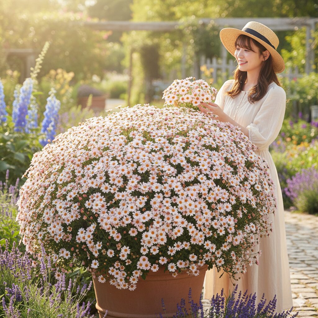 春の光を浴びて満開に咲き誇るボンザマーガレット