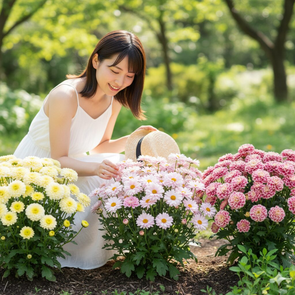 異なる花色と咲き方を持つボンザマーガレットの品種群