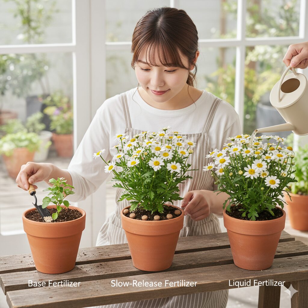 ボンザマーガレットの肥料の与え方(元肥・置肥・液肥)の図解