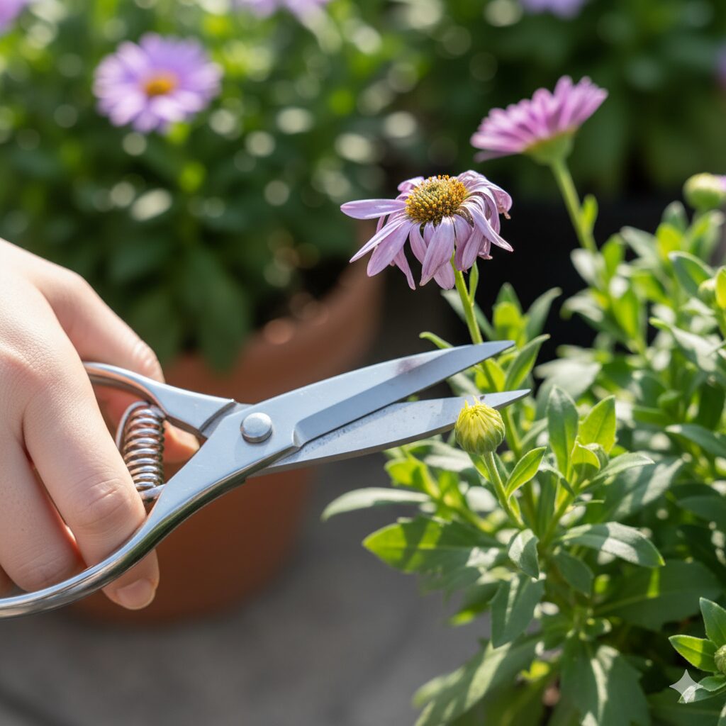 ボンザマーガレットの花柄摘み:咲き終わった花をカットする正しい位置