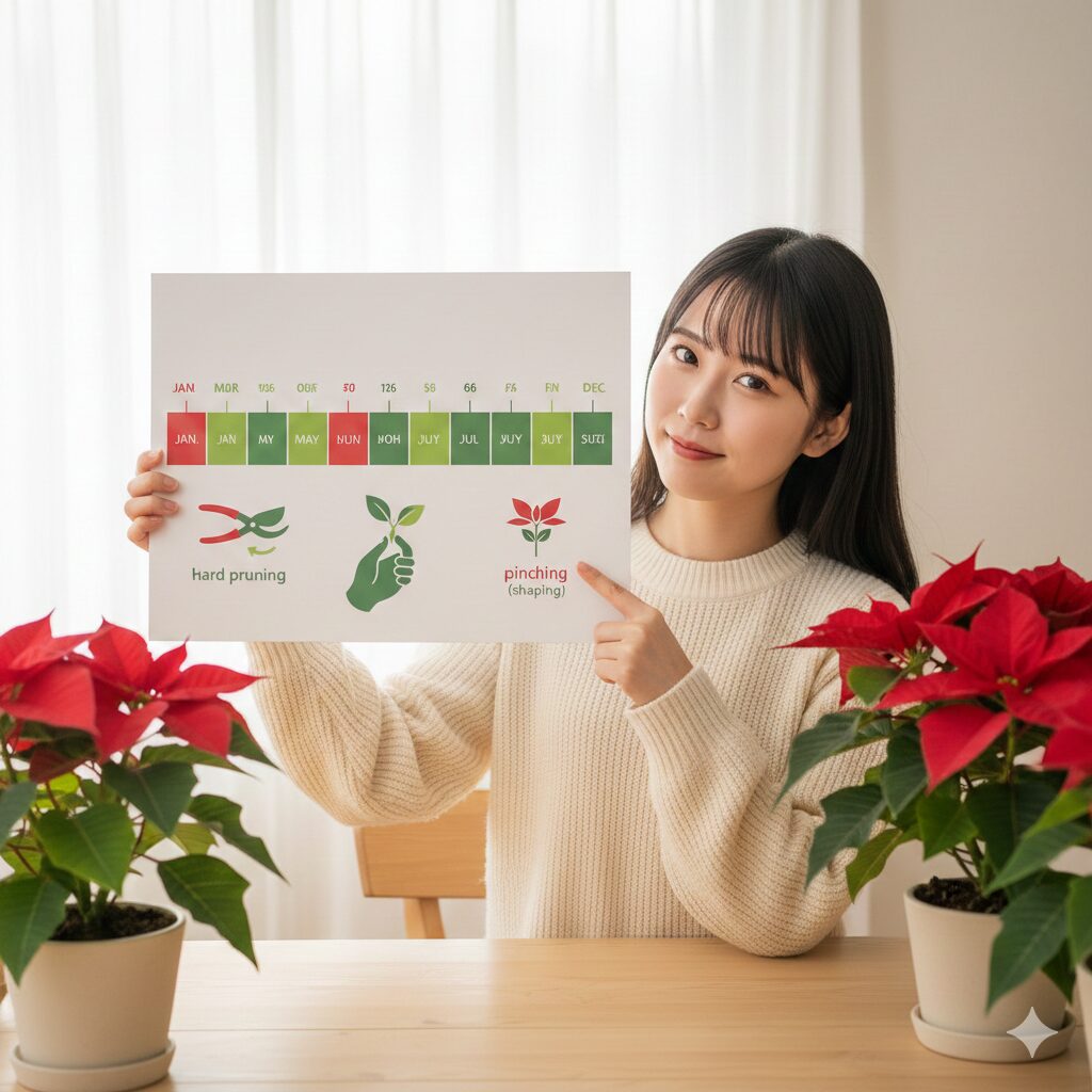ポインセチアの年間スケジュール（切り戻しと摘心の最適な時期）