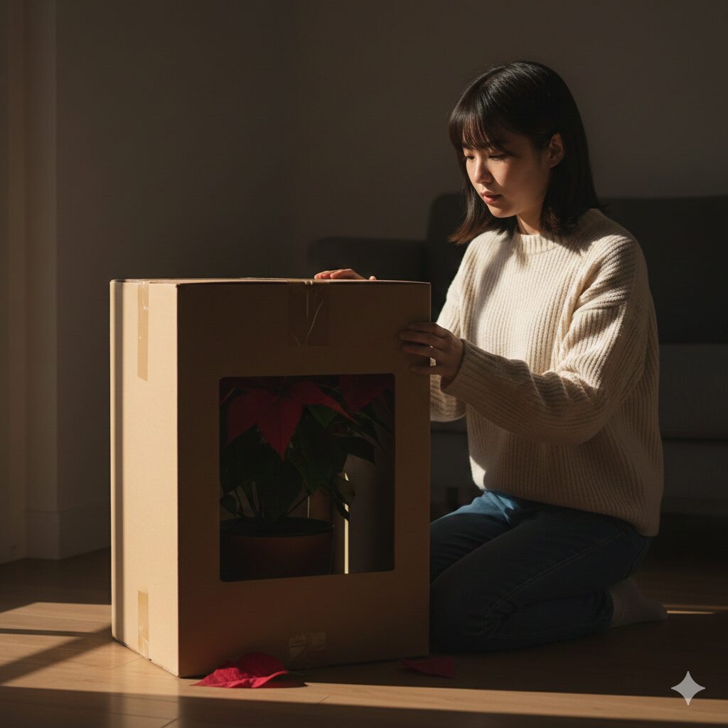 ポインセチアの苞を赤くするための短日処理方法