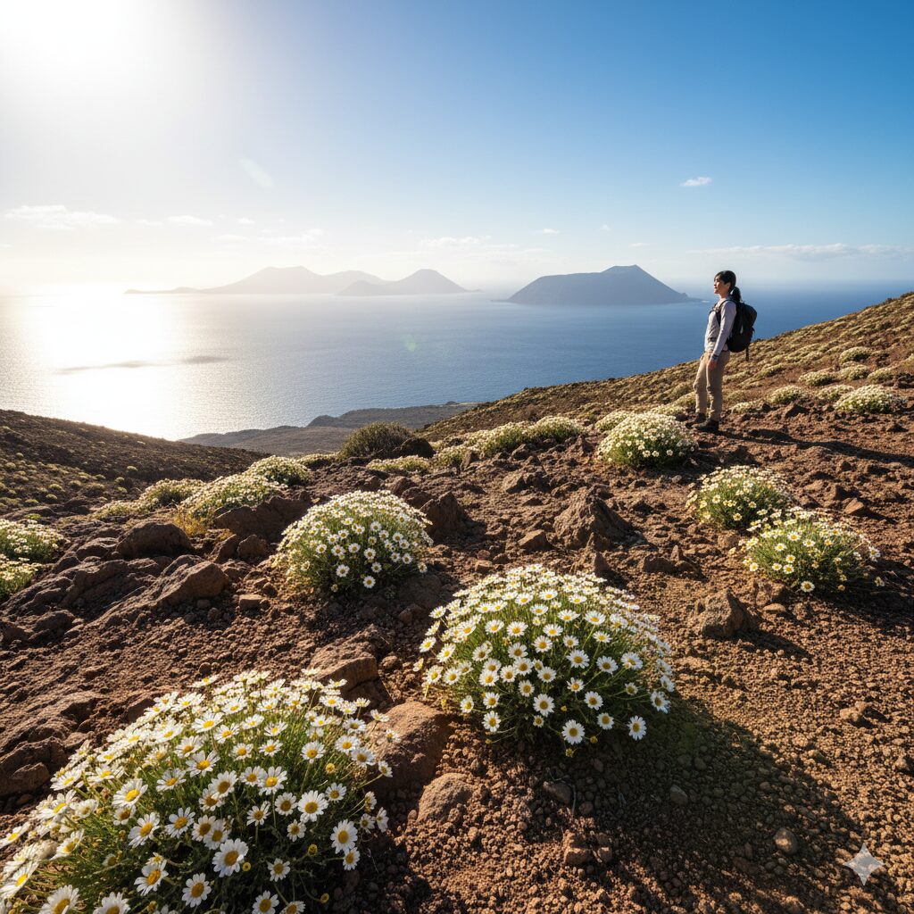 マーガレット育てかた　マーガレットの原産地、カナリア諸島の乾燥した岩場と強い日差しが降り注ぐ風景。