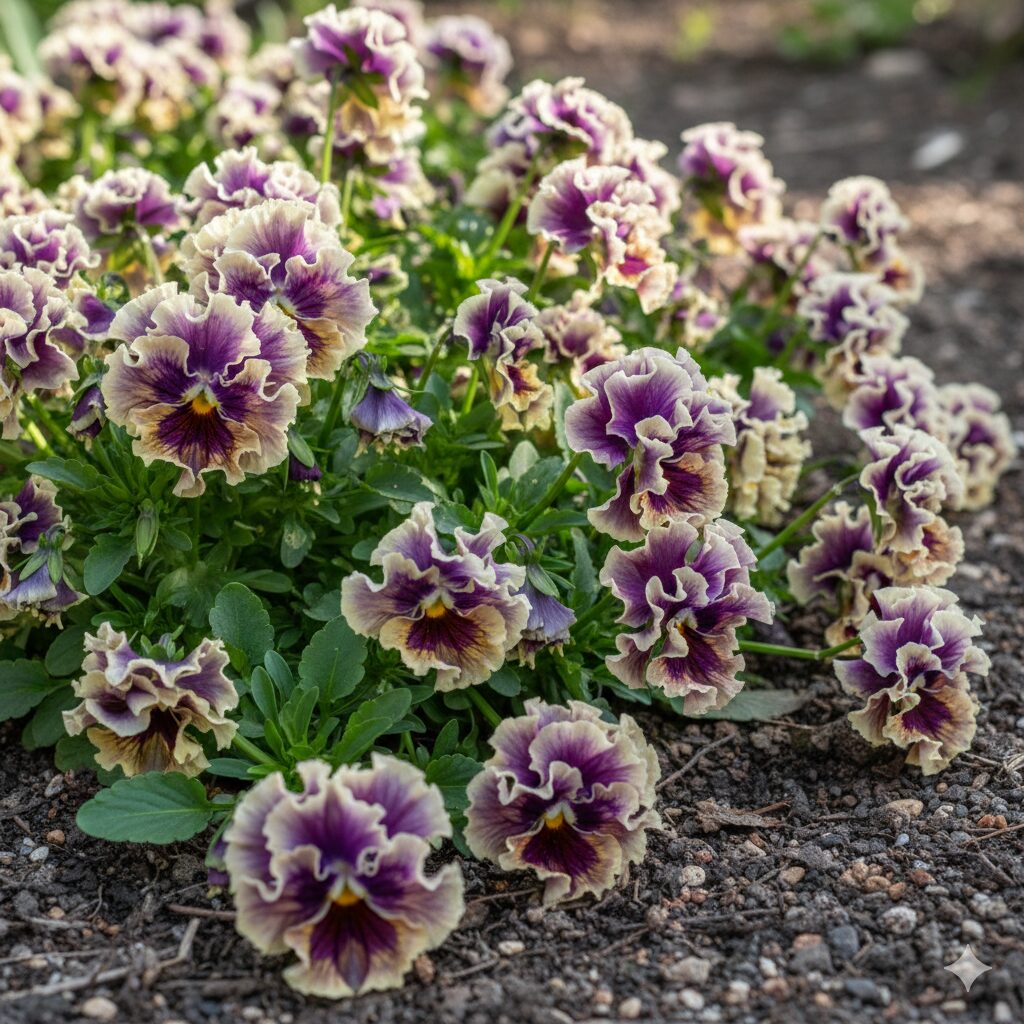 ミルフル 多年草　地面を這うように茎が広がるミルフルのほふく性の性質を示す様子