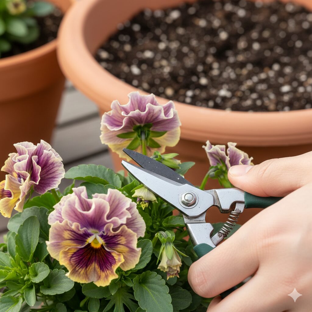 ミルフル 多年草　ミルフルの植え付け時に頂芽をカットする摘心（ピンチ）の作業手順