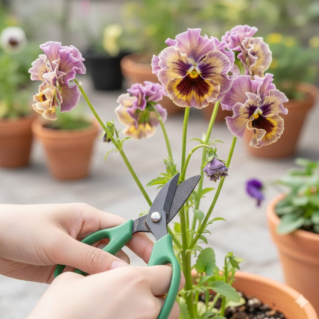 ミルフル 寄せ植え　徒長したミルフルの茎を節の上で切り戻し（カット）する位置と方法