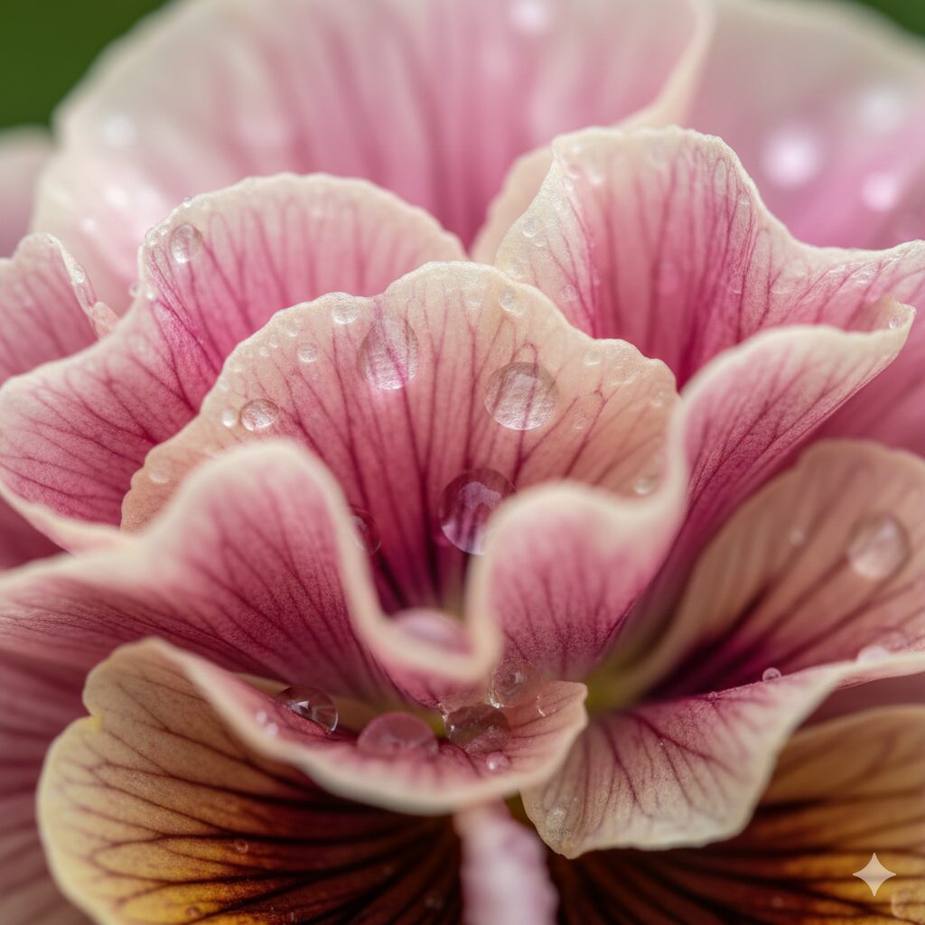 ミルフル 花言葉 複雑なフリルと繊細なアンティークカラーが美しいミルフルの花弁のクローズアップ