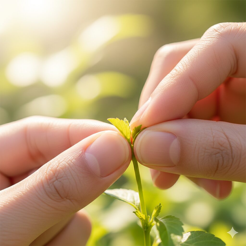 ユリオプスデージー 摘心　ユリオプスデージーの幼苗の枝数を増やすための摘心（ピンチ）のやり方と位置
