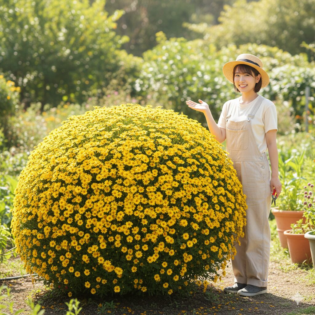 ユリオプスデージー 花言葉　花言葉「夫婦円満」の由来となったユリオプスデージーのこんもりと丸いドーム状の樹形