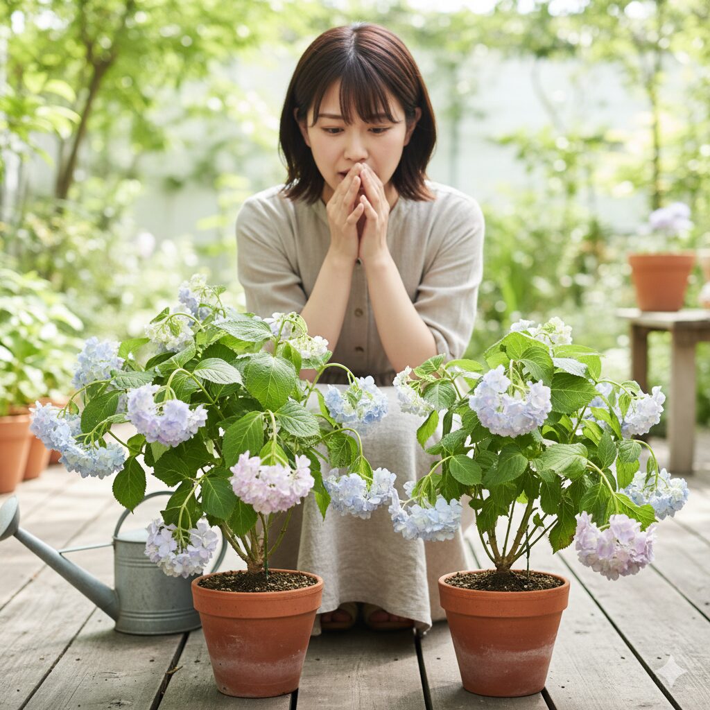 購入直後に「しおれる」ラグランジア クリスタルヴェール。株全体がぐったりしているトラブルの例。